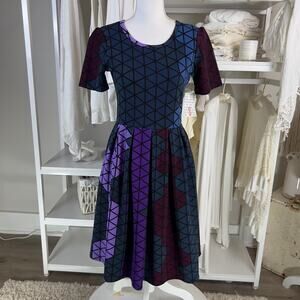 Lularoe Amelia women's size small, skater dress, geometric, sexy, office #1992